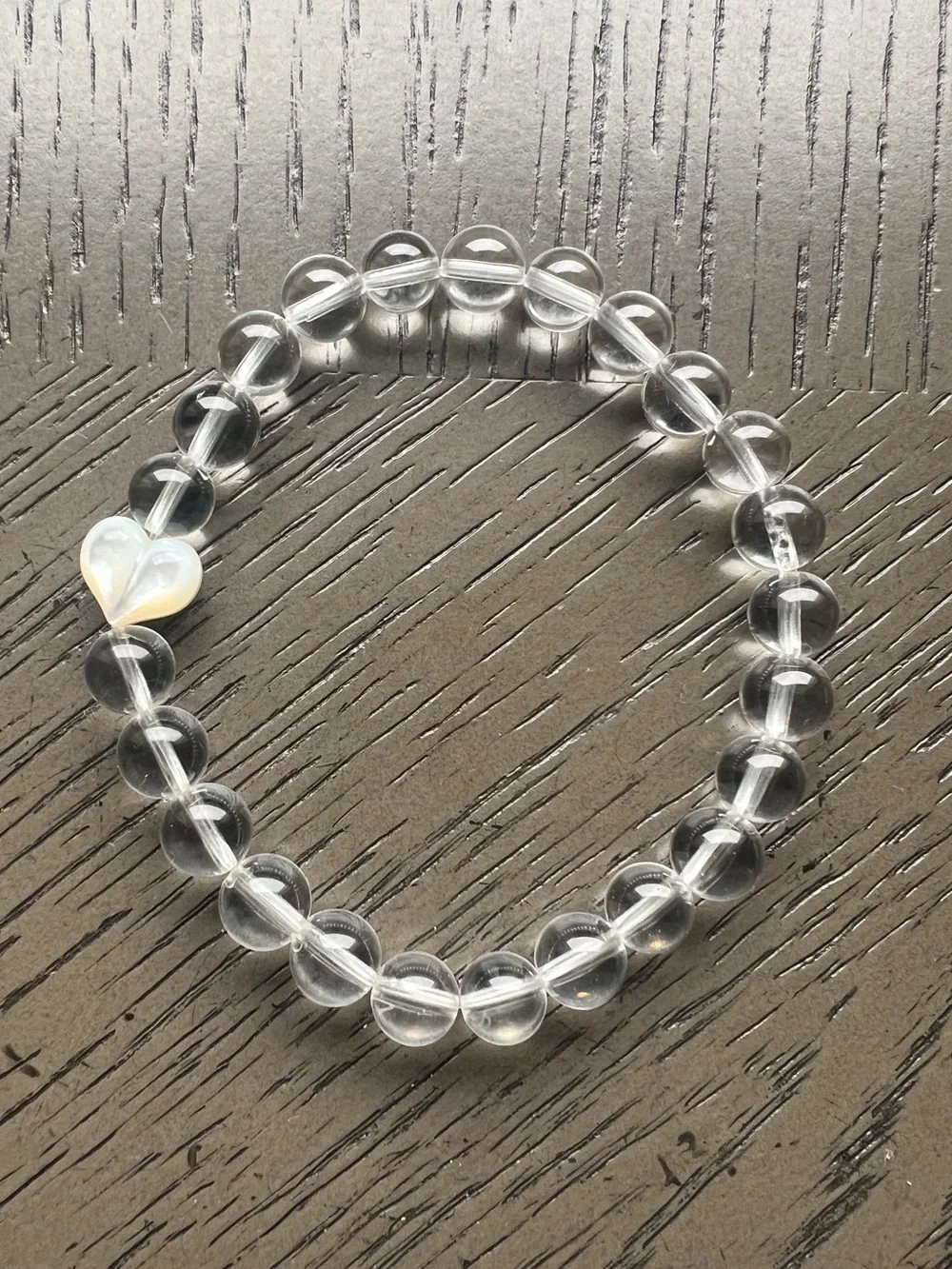 HQ clear quartz with heart shell bracelet 7mm SIZE 6.5-7’